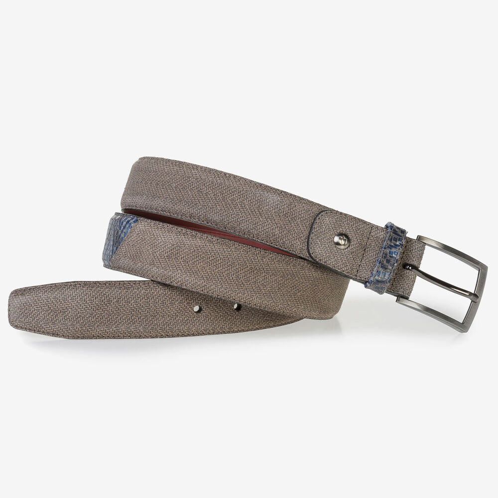 Beige suede leather belt with print