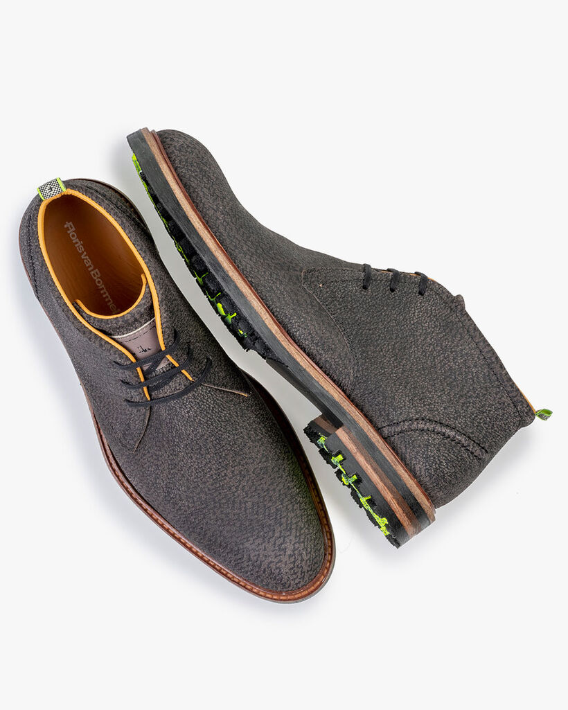 Lace boot printed leather dark grey