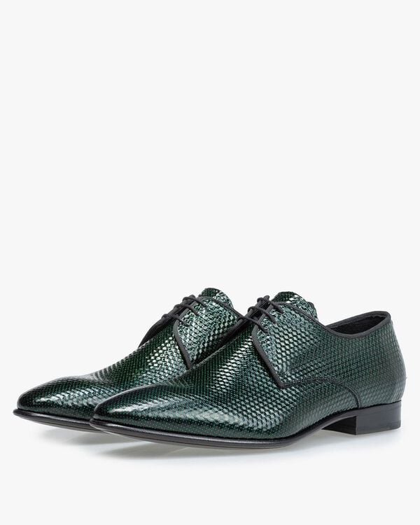 Lace shoe printed leather green