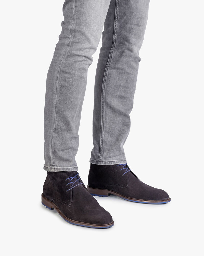 Lace boot suede leather dark blue