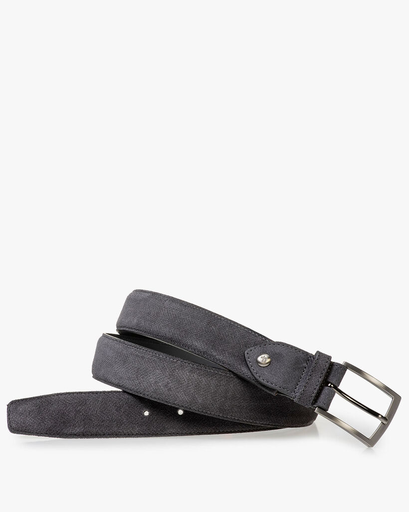 Dark grey suede leather belt with print