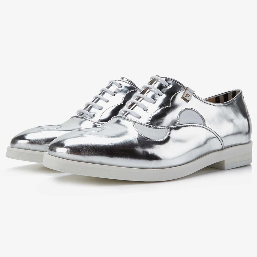 Floris van Bommel silver mirror leather women's lace-up shoe