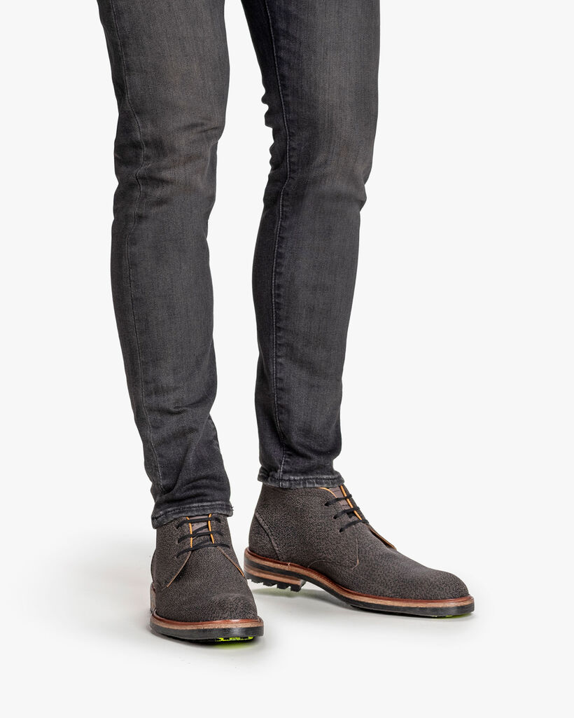 Lace boot printed leather dark grey