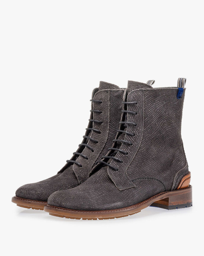 Lace boot suede leather with print