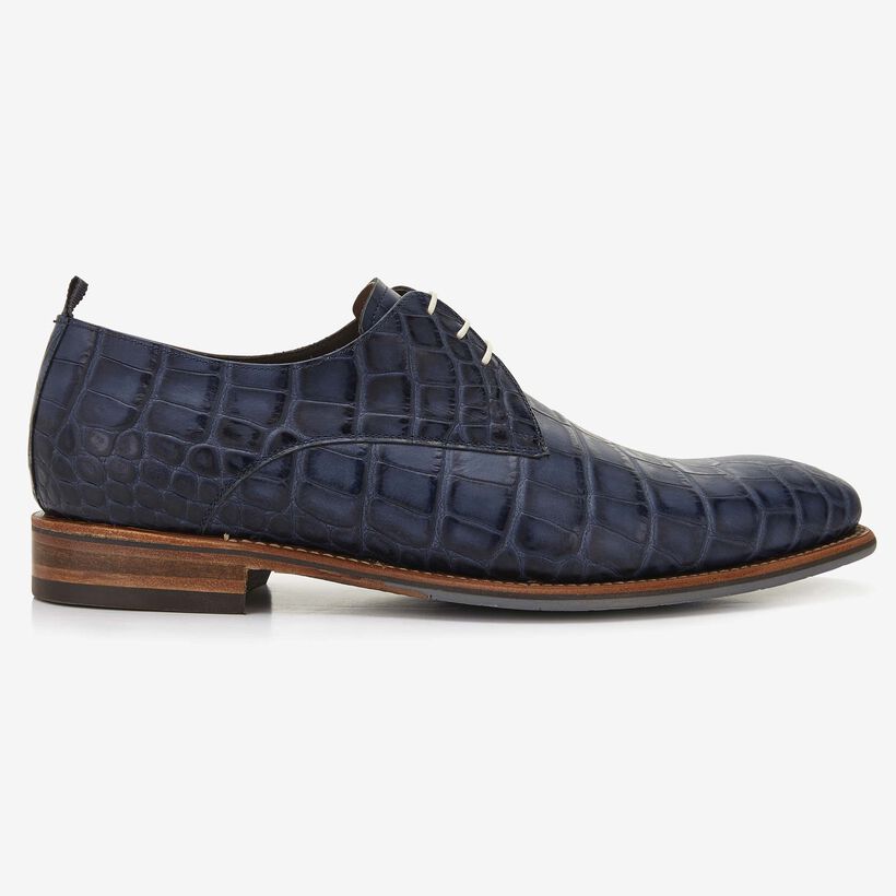 rommel Oneffenheden beddengoed Dark blue crocodile print men's lace-up shoe 14394/05 Floris van Bommel