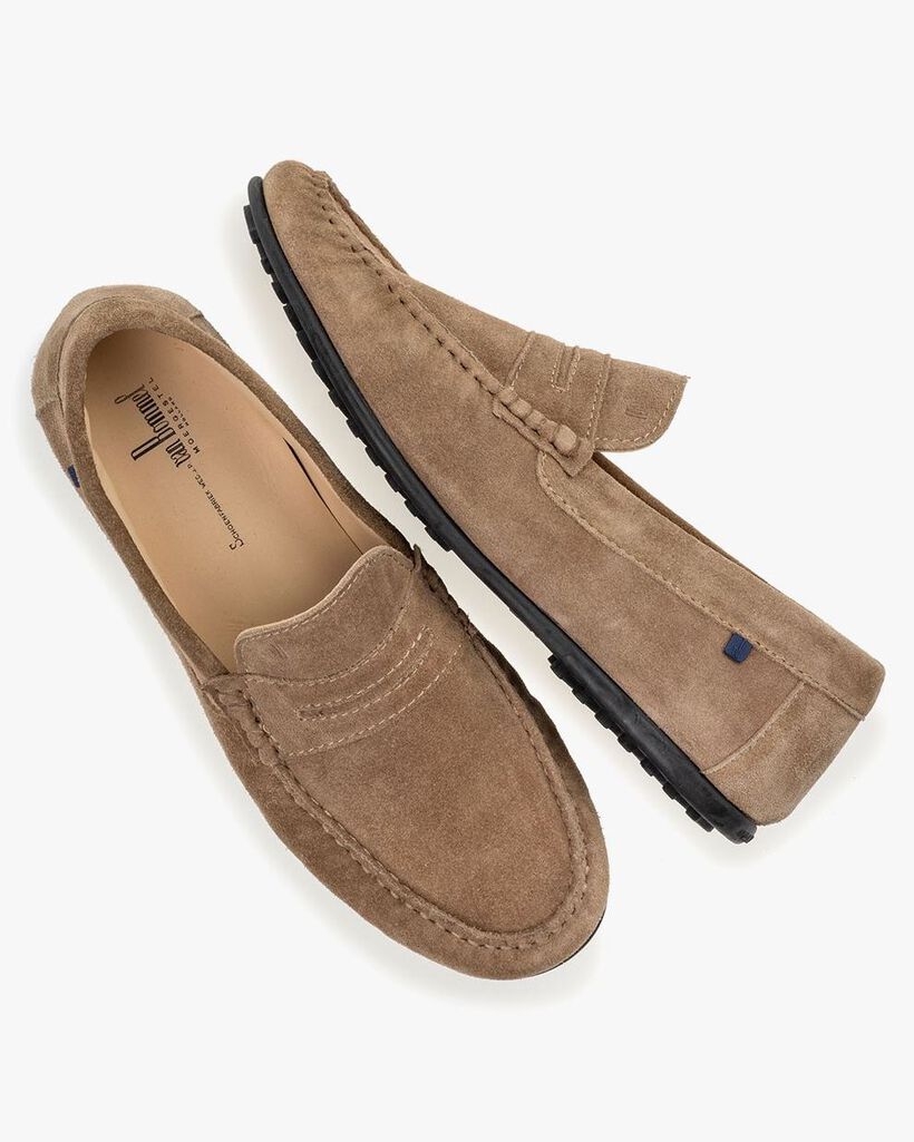 Moccasin suede leather sand-coloured