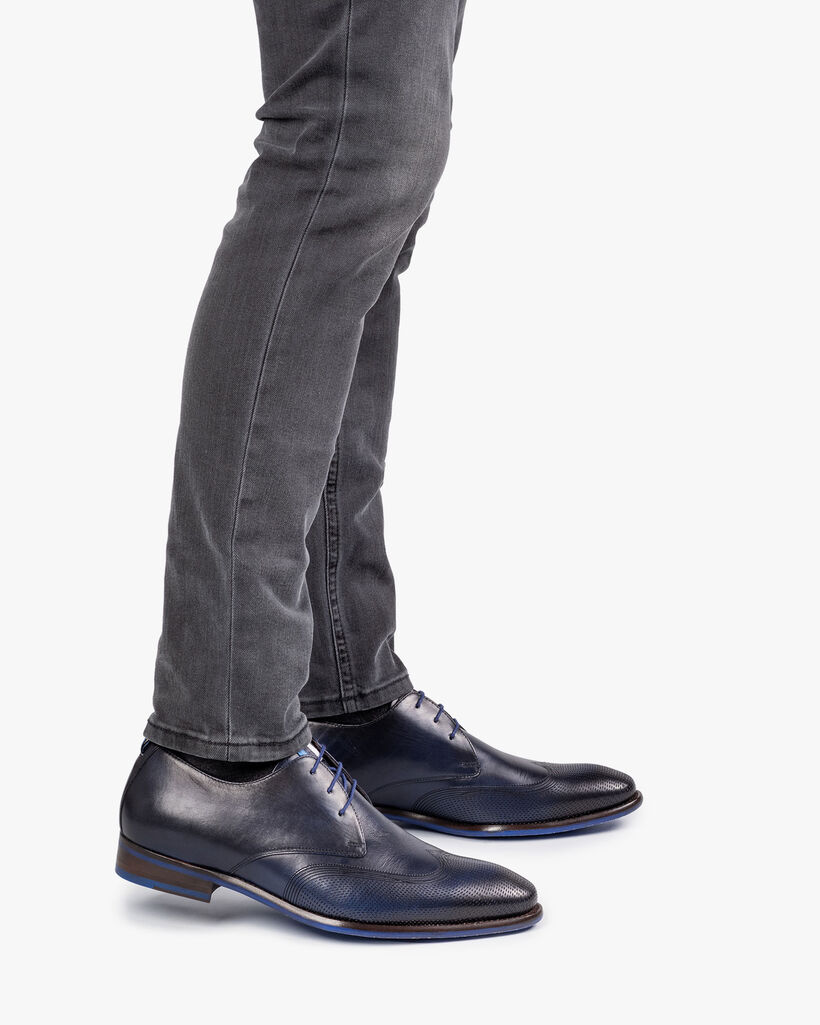 Lace shoe calf leather dark blue