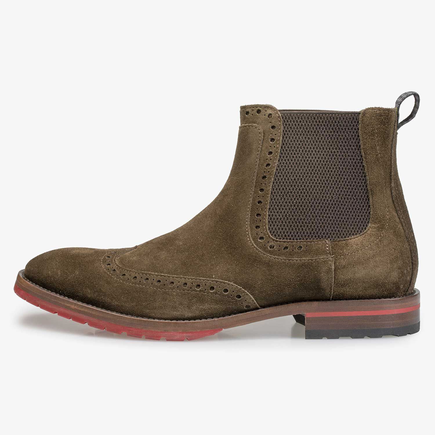 Calf suede leather Chelsea boot – olive green – 10329/05|Floris
