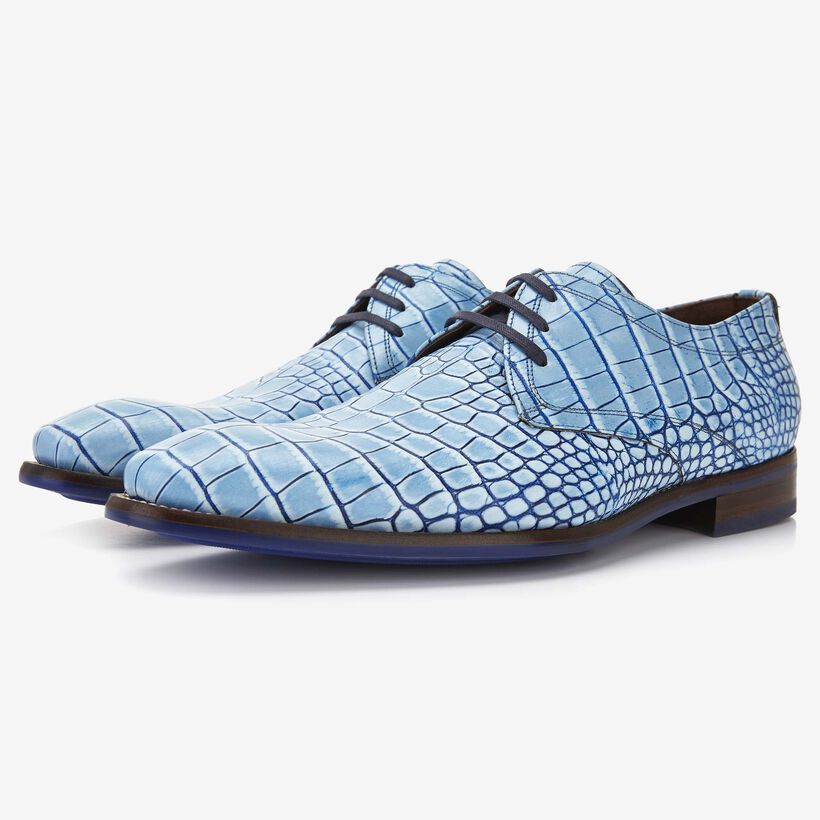Weggegooid waar dan ook bezoeker Lace-up shoes men Floris van Bommel light blue crocodile print men's  lace-up shoe | Floris van Bommel