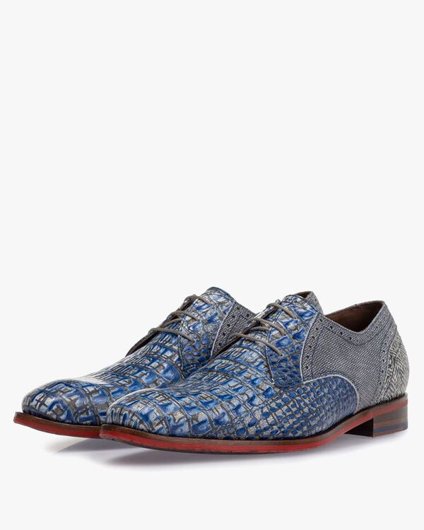 Lace shoe printed leather blue