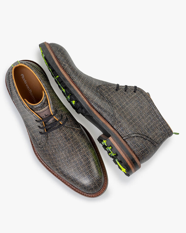 Lace boot printed leather taupe