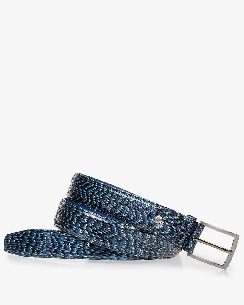 Leather belt metallic blue