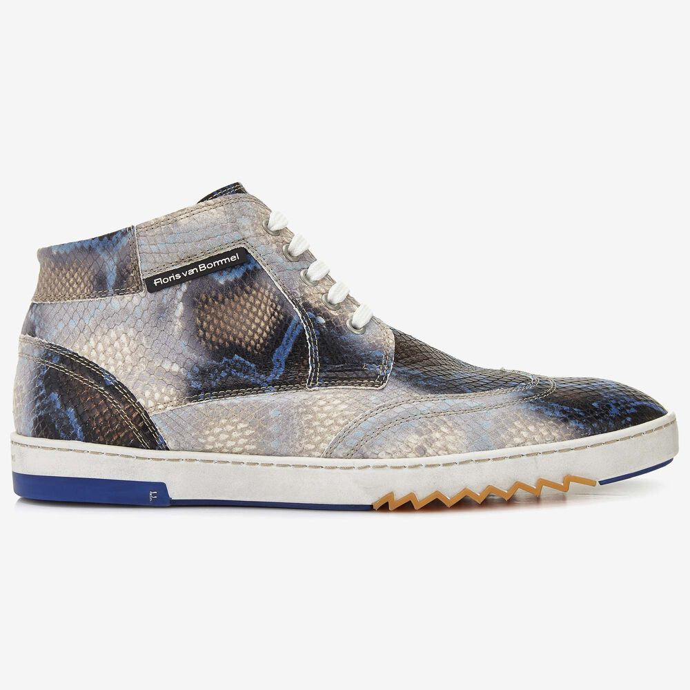 Floris van Bommel blue snake print men's sneaker boot