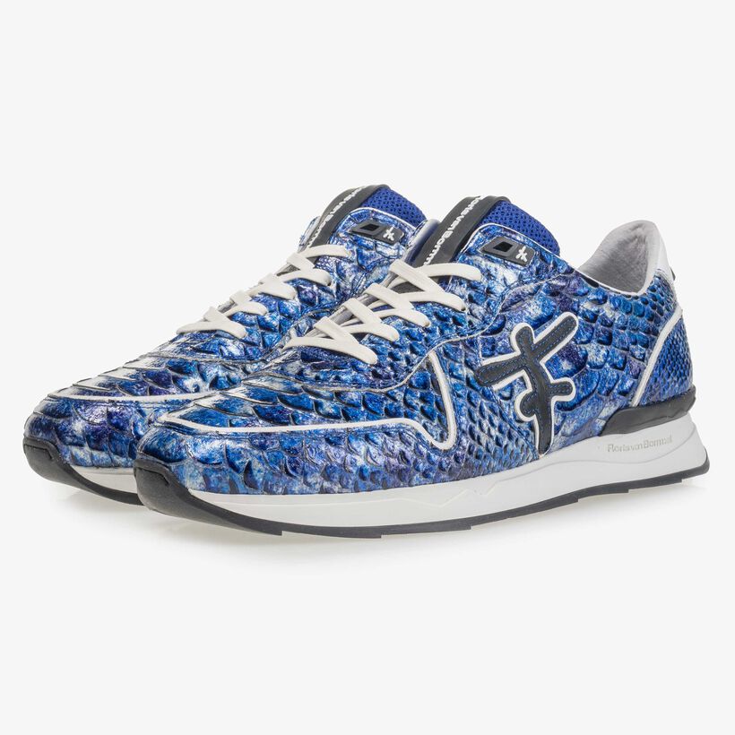 Blue patent leather snake print sneaker
