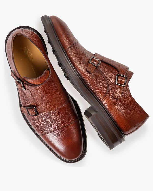 Cognac-coloured calf leather monk