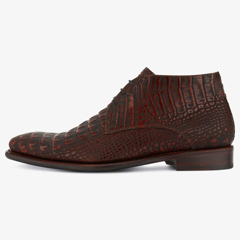 afbetalen Clam provincie Brown/black leather men's lace boot with crocodile print 10894/02 Floris  van Bommel