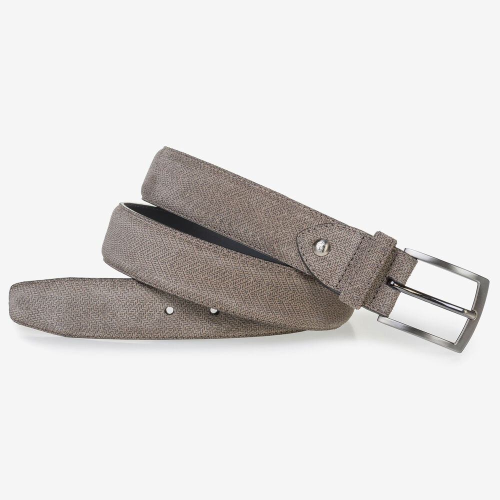 Beige suede leather belt with print