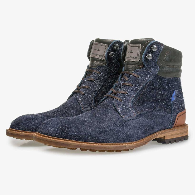 Blue rough-leather lace boot