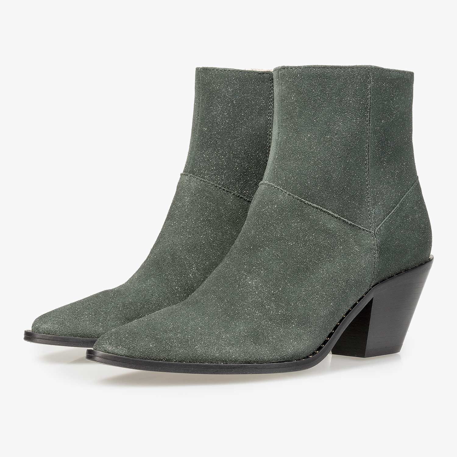 Suede leather boot with glitter effect olive green 85617 01 Floris van Bommel