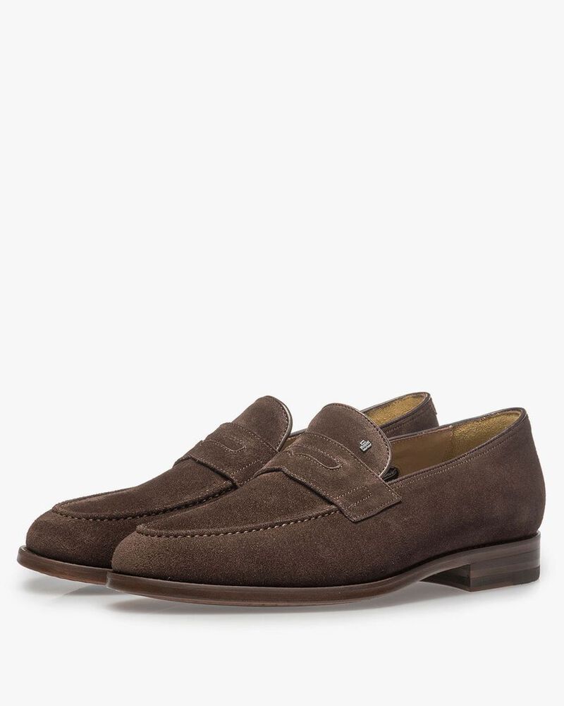 Dark brown suede leather loafer
