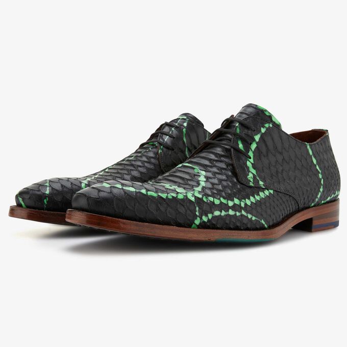 Leather Men S Lace Shoe With Black Green Snake Print 00 Floris Van Bommel