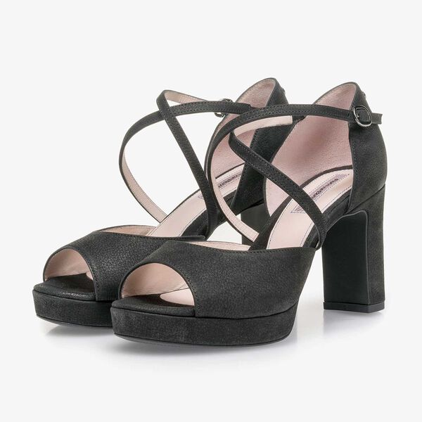 High-heeled leather sandal
