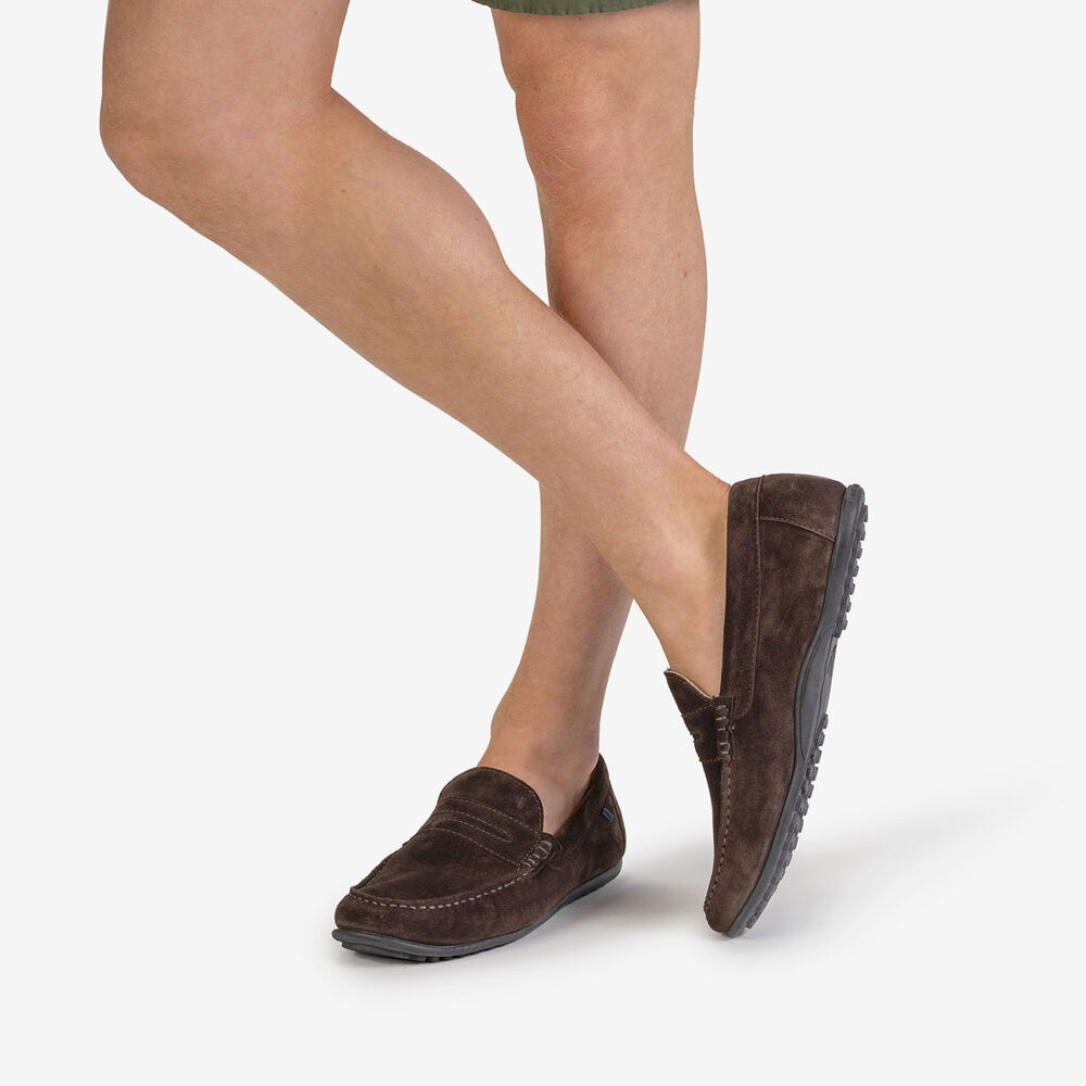 Moccasin suede leather dark brown