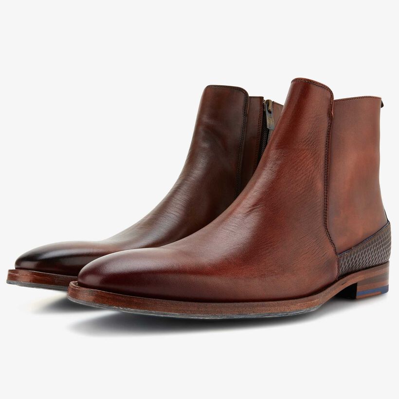 Floris van Bommel cognac leather men’s Chelsea boot 
