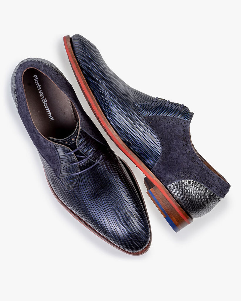 Lace shoe metallic print dark blue