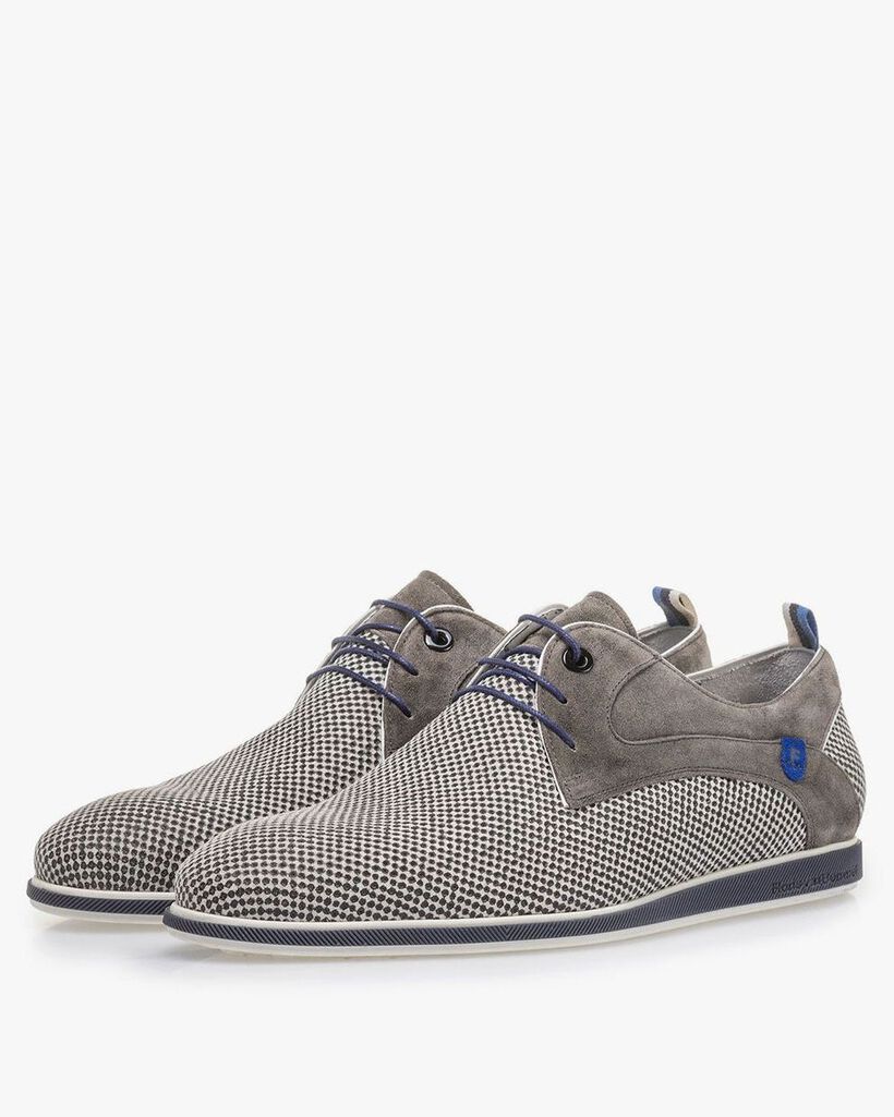Grey suede leather lace shoe with print