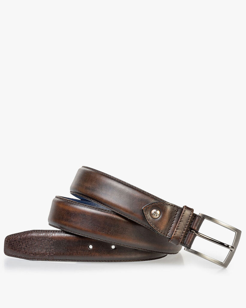 Leather belt brown with laser-cut print