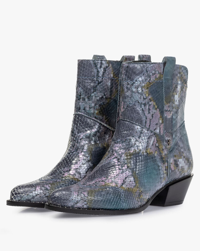 Boot printed leather blue