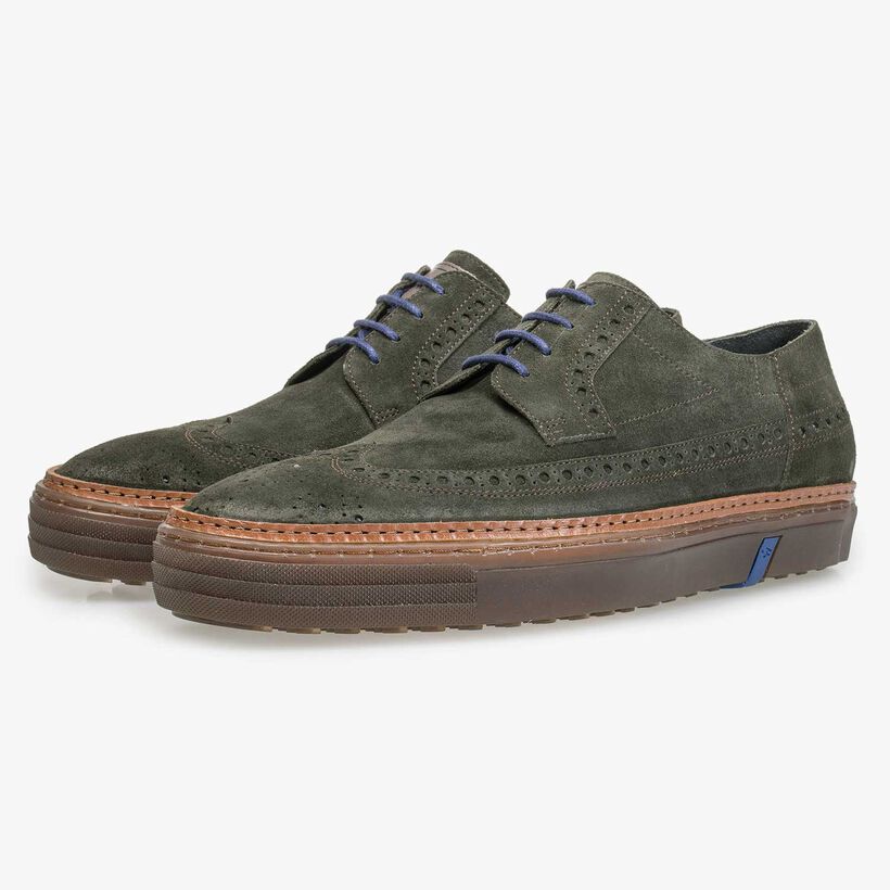 Green suede leather lace shoe