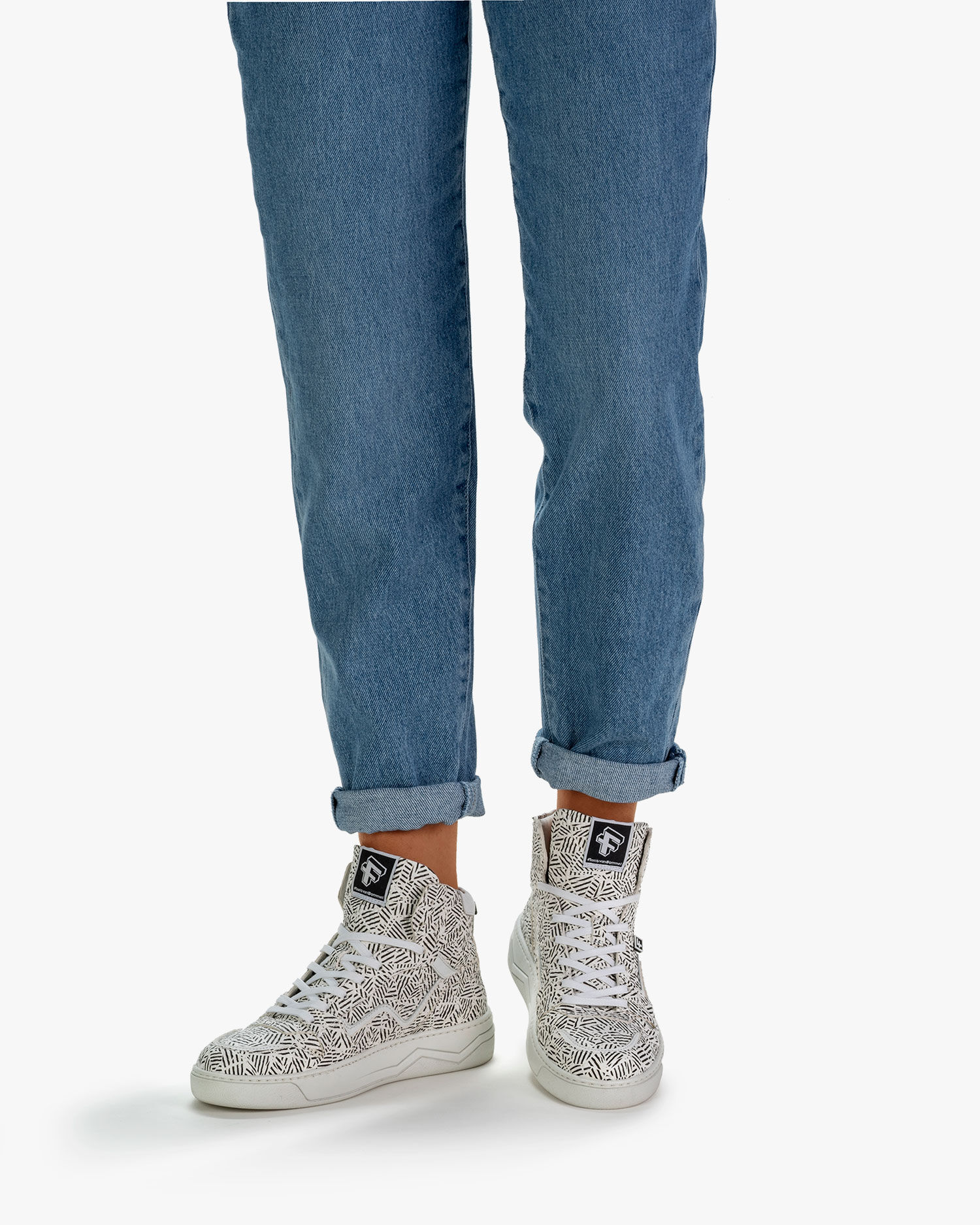 Sneaker printed leather black white Floris van Bommel Women