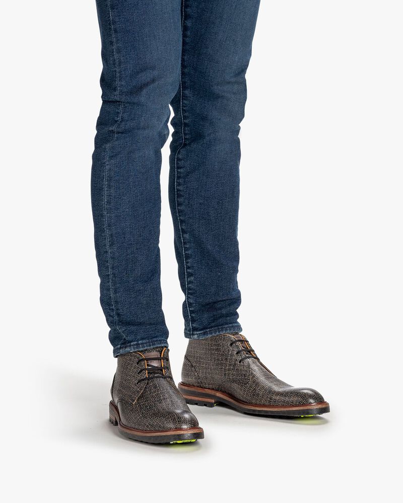 Lace boot printed leather taupe