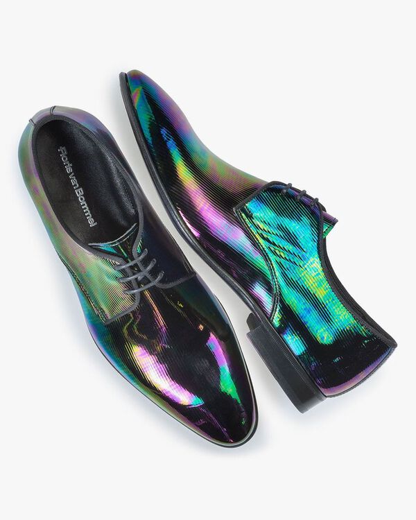 Lace shoe multi-colour patent leather