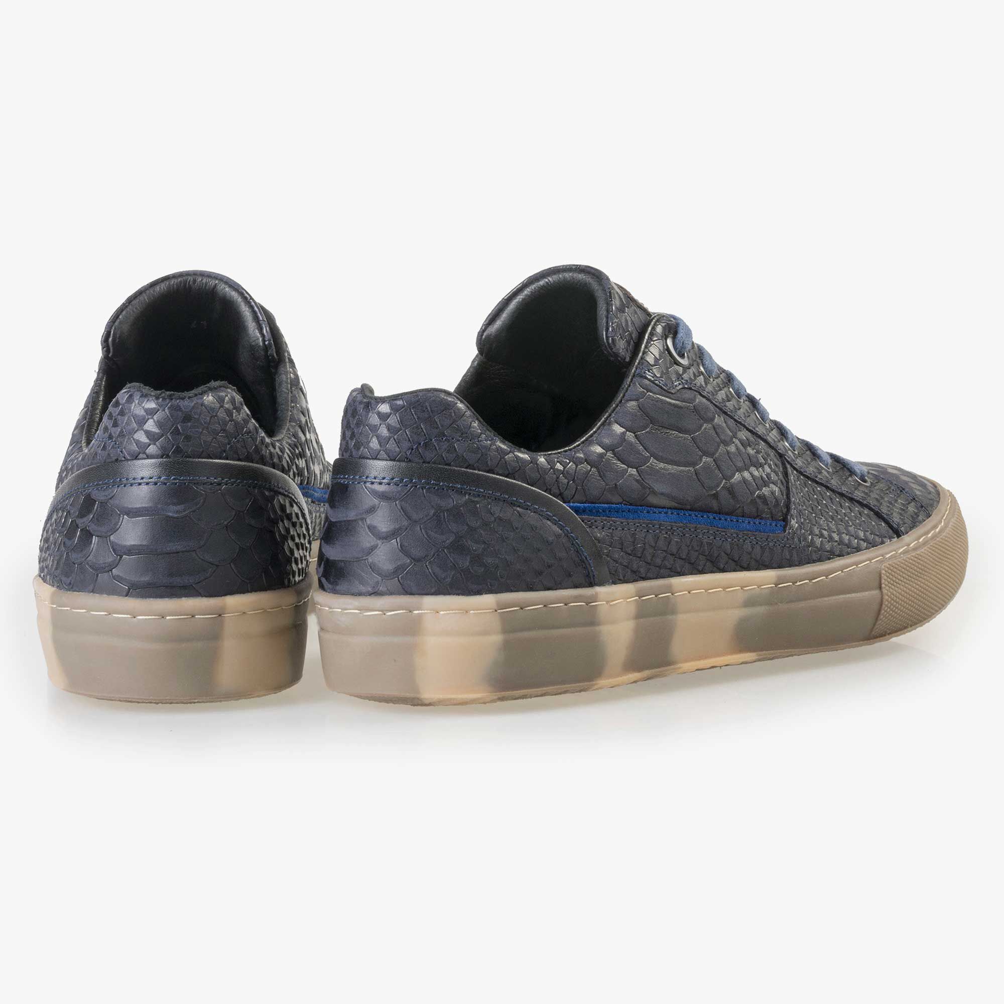 Men s blue leather sneaker with a snake print 14448 09 Floris van Bommel