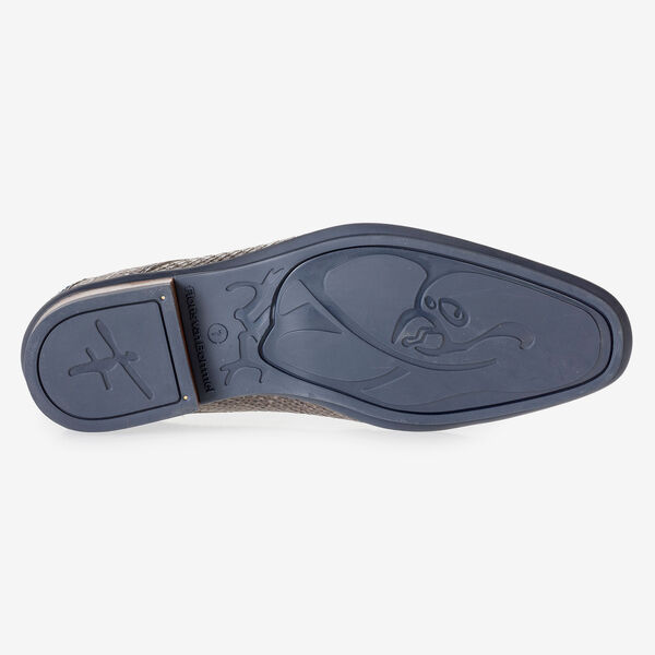 Dark grey nubuck leather lace shoe with snake print