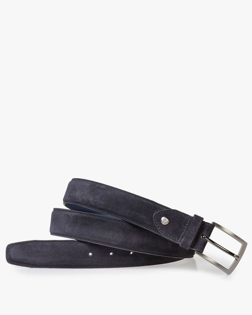 Dark blue suede leather belt with print