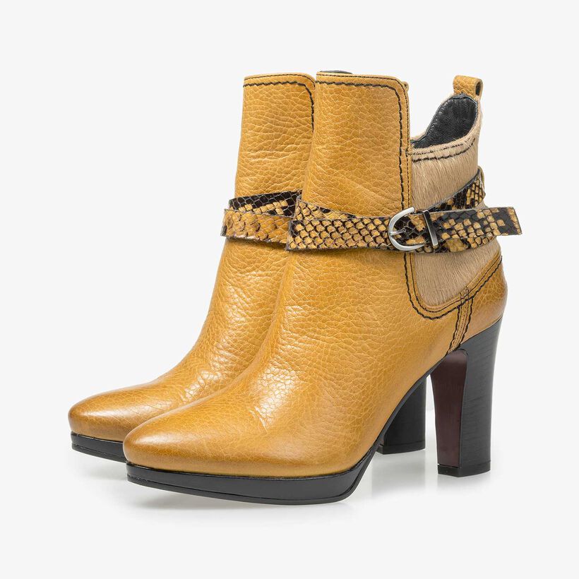 Ochre yellow buckle ankle boot