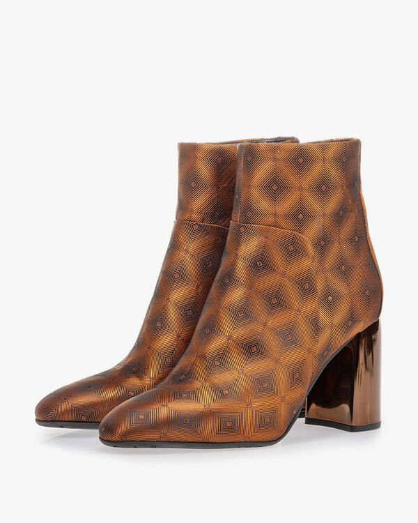 Ankle boot textile with print brown