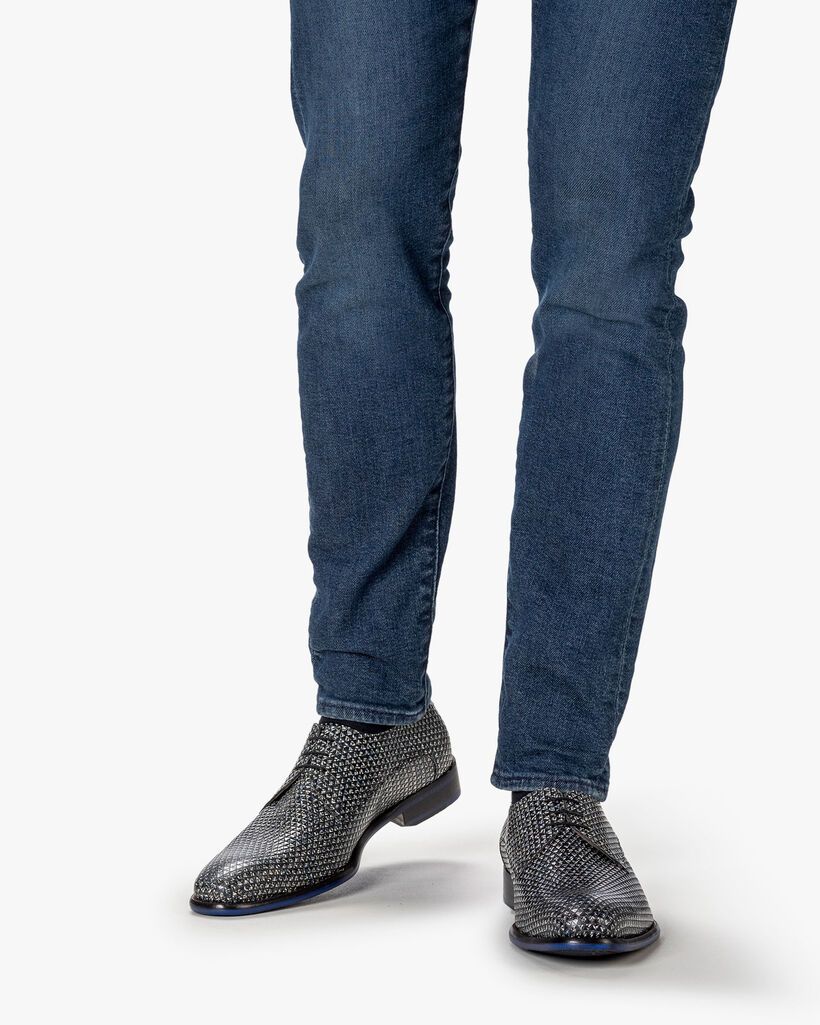 Lace shoe printed leather black/white