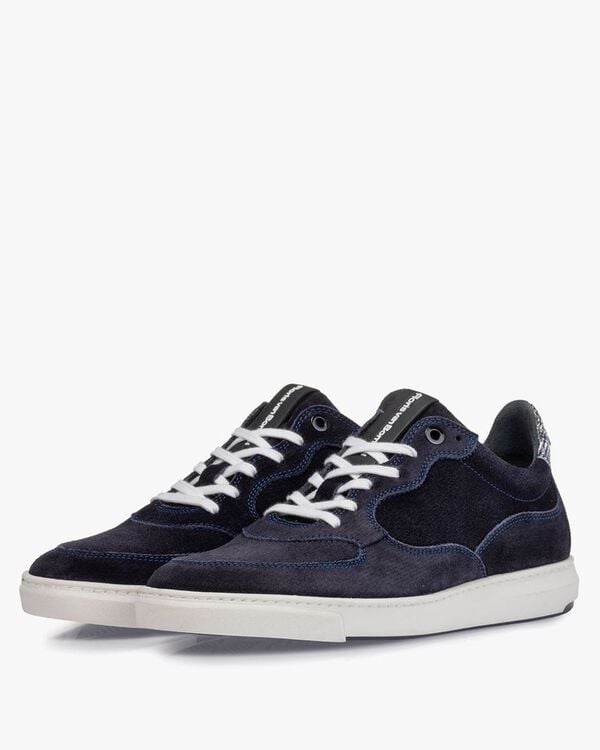 Sneaker printed suede leather blue