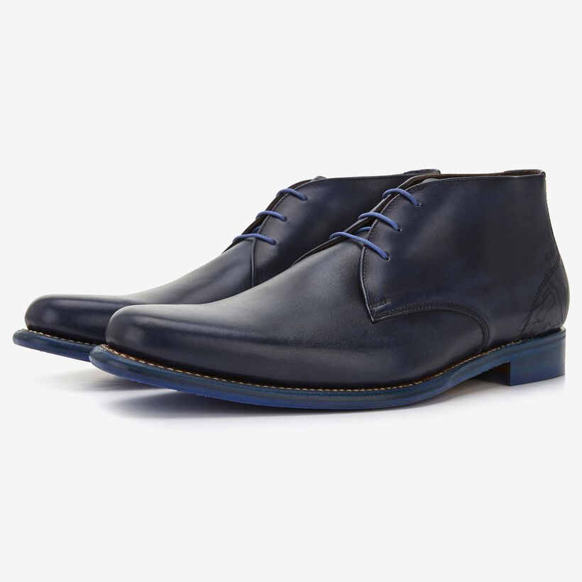 Floris van Bommel dark blue leather men's lace-up boot