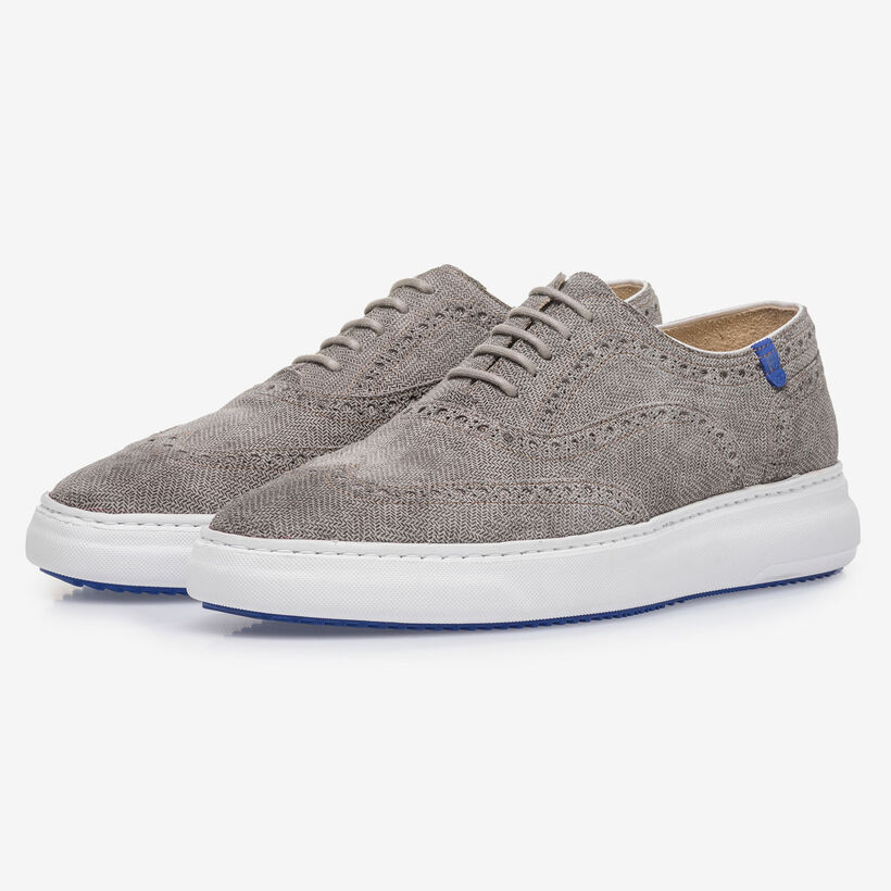Suede leather lace-up shoe with print