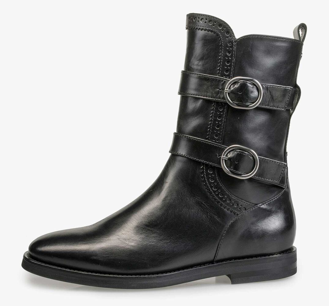 Black calf leather buckle boot