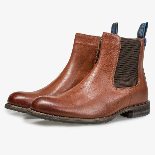 Wool lined cognac-coloured leather Chelsea boot