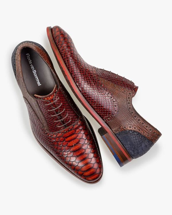 Lace shoe printed leather cognac