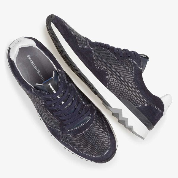 Dark blue suede leather sneaker with a pattern