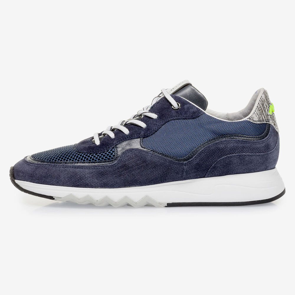 Dark blue suede leather sneaker with print